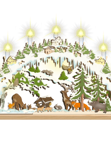 Weihnachten 3D Schwibbogen, 3D Lichterbogen Waldlichtung bemalt
