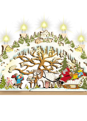 Weihnachten 3D Schwibbogen, 3D Lichterbogen Weihnachtsmann auf Schlitten mit Pferd