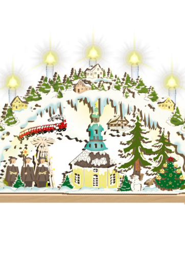 Weihnachten 3D Schwibbogen, 3D Lichterbogen Seiffner Kirche bemalt