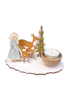 Bastel-Set „Mädchen mit Rehgruppe“ mit Teelichthalter