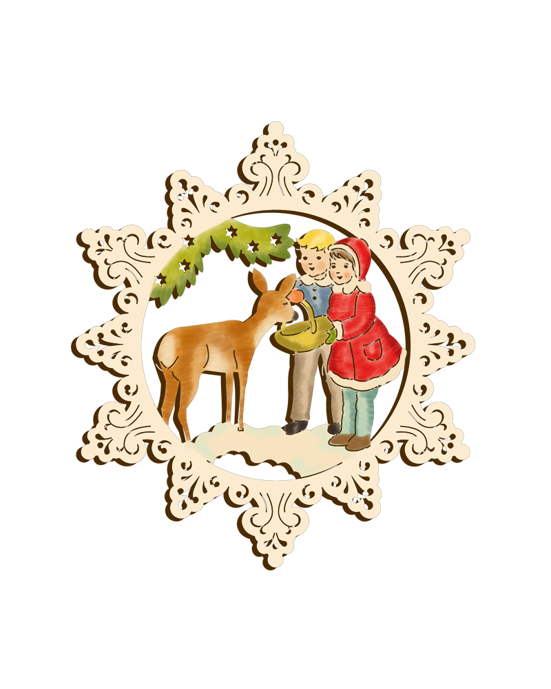 Baumbehang Stern "Rehfütterung" klassisch - coloriert Christbaumdekoration Weihnachtssternanhänger