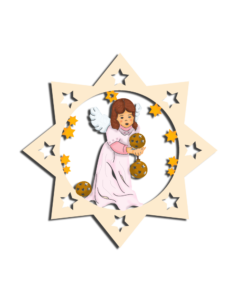 Holz-Behang „Engel mit Weihnachtskugeln“