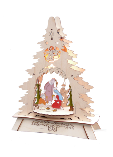 Fensterbild beleuchtet mit Sockel Christi-Geburt