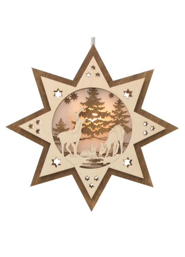 Fensterbild beleuchtet Rehe