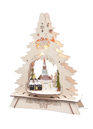 Fensterbild beleuchtet mit Sockel "Seiffner Kirche mit Kurrende"