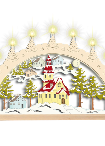 Weihnachten, Lichterbogen, Schwibbogen Kirche im Wald