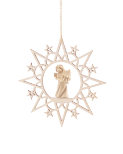 Schnitzengel-Behang<br>„Engel mit Geschenk