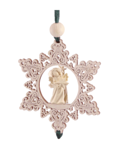 Schnitzengel-Behang<br>Stern mit Hänge-Arrangement<br>Schnitzfigur „Engel mit Jesusstern“